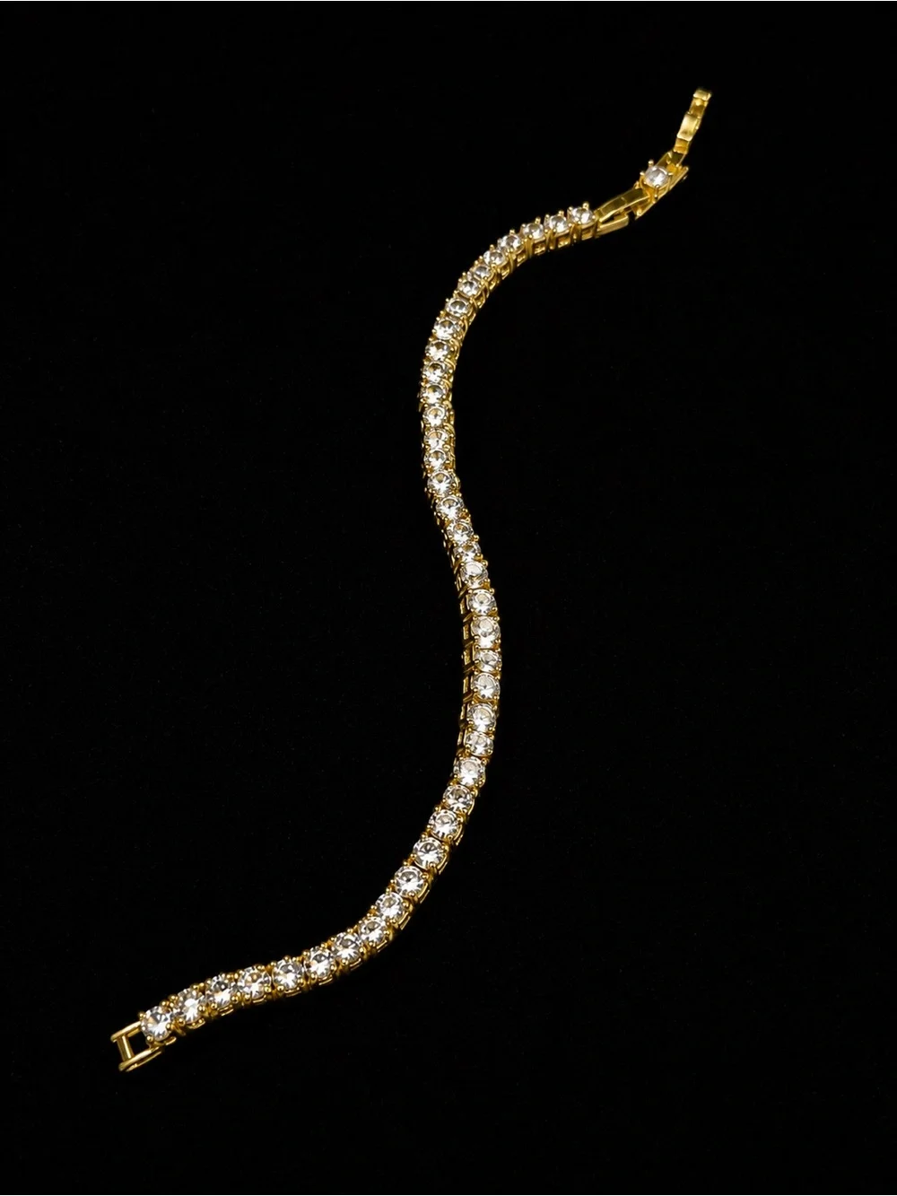 Classic Gold Tone Tennis Bracelet with Clear Stone Accents